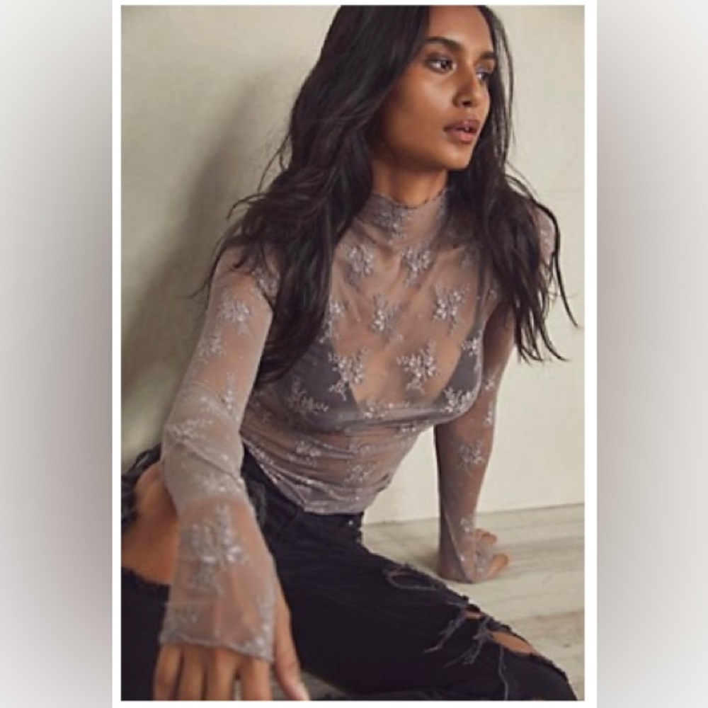 Free People Lady Lux Lace Layering Top in Sugar Maple, size L